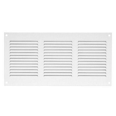 White Metal Air Vent Grille 300mm x 150mm Fly Screen Flat