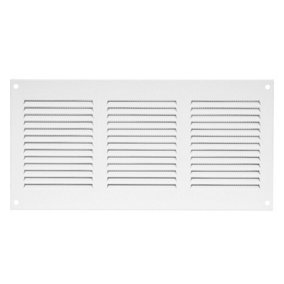 White Metal Air Vent Grille 300mm x 150mm Fly Screen Flat