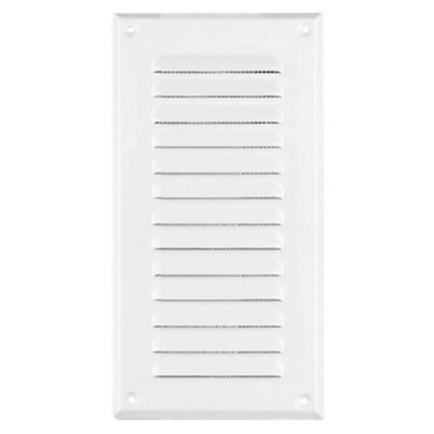 White Metal Air Vent Grille with Fly Screen Flat Ducting Ventilation Cover (125 x 295 mm)