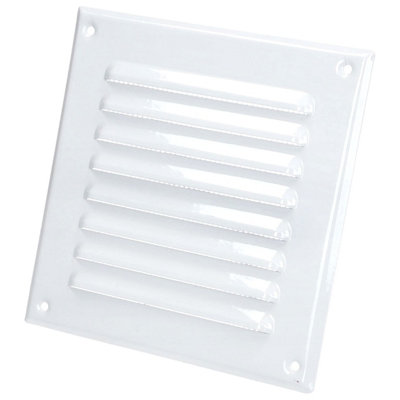 White Metal Air Vent Grille with Fly Screen Flat Ducting Ventilation Cover (165 x 165 mm)