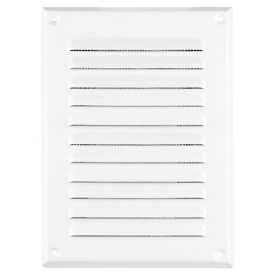 White Metal Air Vent Grille with Fly Screen Flat Ducting Ventilation Cover (165 x 240 mm)