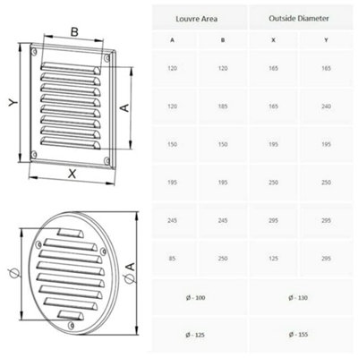 Graphite Grey Air Vent Grille With Fly Screen - 350mm X 350mm, Screw-Fitting Cover