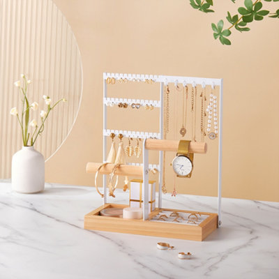 White Metal and Wood Jewelry Display Stand with 4 Tiers and Tray 22 ...