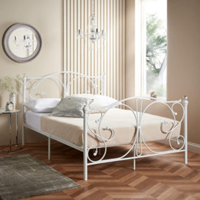 White Metal Bed Frame Double  With Pocket Sprung Mattress Crystal