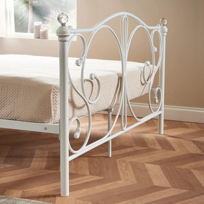 White Metal Bed Frame King Size With Pocket Sprung Mattress Crystal