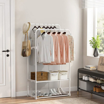 White Metal Double Pole Double Floor Drying Rack