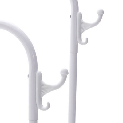 White Metal Double-Rod Freestanding Clothes Rack with Wheels and Shelves - 6