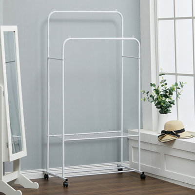 White Metal Heavy Duty Clothes Rail Clothes Rack and Storage Shelf with 4 Castors
