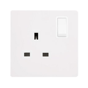 White Metal Screwless Plate 1 Gang 13A DP   Switched Plug Socket - White Trim - SE Home