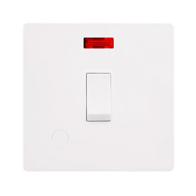White Metal Screwless Plate 1 Gang 20A   DP Switch With Flex With Neon - White Trim - SE Home