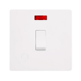 White Metal Screwless Plate 1 Gang 20A   DP Switch With Flex With Neon - White Trim - SE Home