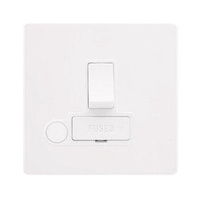 White Metal Screwless Plate 13A Fused   Connection Unit Switched With Flex - White Trim - SE Home