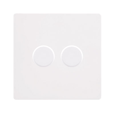 White Metal Screwless Plate 2 Gang 2 Way LED 100W Trailing Edge Dimmer Light Switch - SE Home