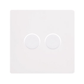 White Metal Screwless Plate 2 Gang 2 Way LED 100W Trailing Edge Dimmer Light Switch - SE Home