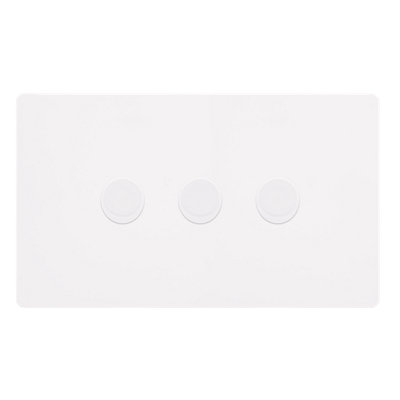 White Metal Screwless Plate 3 Gang 2 Way LED 100W Trailing Edge Dimmer Light Switch - SE Home