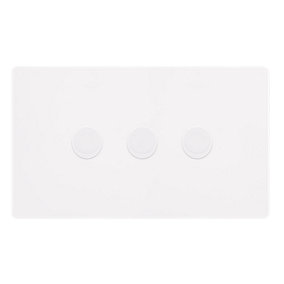 White Metal Screwless Plate 3 Gang 2 Way LED 100W Trailing Edge Dimmer Light Switch - SE Home