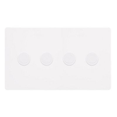 White Metal Screwless Plate 4 Gang 2 Way LED 100W Trailing Edge Dimmer Light Switch. - SE Home