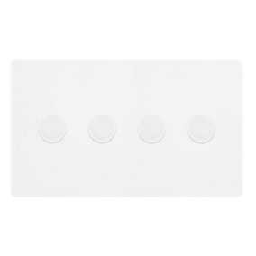 White Metal Screwless Plate 4 Gang 2 Way LED 100W Trailing Edge Dimmer Light Switch. - SE Home