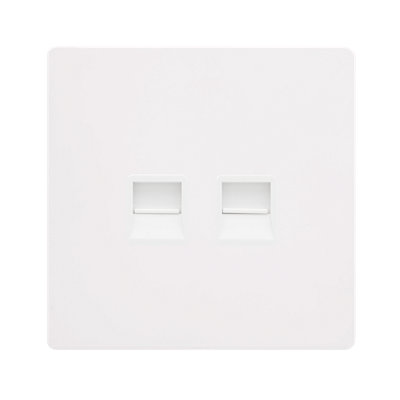 White Metal Screwless Plate Master Telephone Twin Socket - White Trim - SE Home