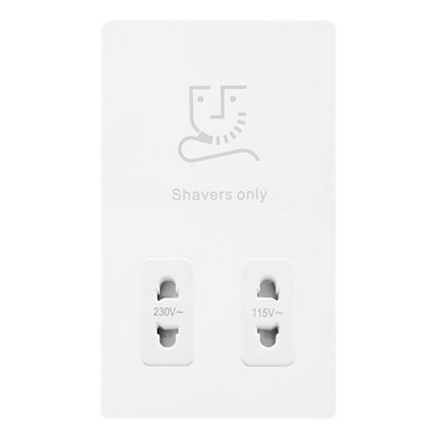 White Metal Screwless Plate Shaver Socket 115v/230v - White Trim - SE Home
