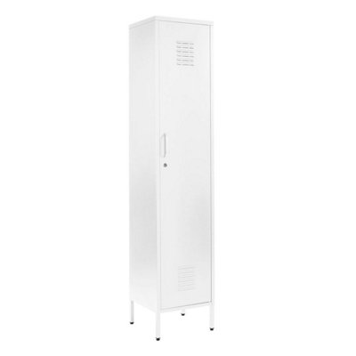 White Metal Tall 3 Shelve Locker Cabinet, 1 Door Wardrobe Storage Cupboard for Home or Office