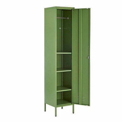 White Metal Tall 3 Shelve Locker Cabinet, 1 Door Wardrobe Storage Cupboard for Home or Office