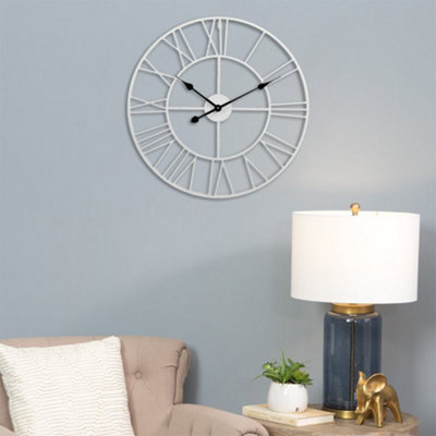 White Metal Wall Clocks Round Silent Roman Numeral Clocks for Living Room Bedroom 400mm