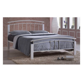 White Metal & White Beech Bed Frame - Double 4ft 6"