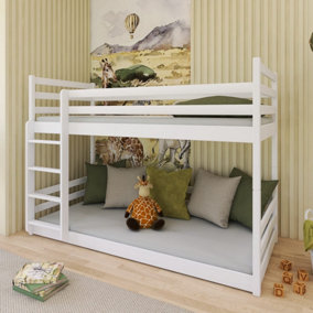 White Mini Bunk Bed for Children with Foam Bonnell Mattresses - Safe, Space-Saving & Stylish (H1360mm W1980mm D980mm)