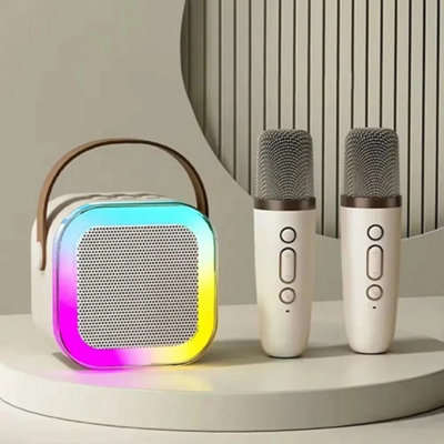 White Mini Karaoke Machine Kids with 2 Microphone Portable Bluetooth ...