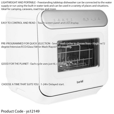 White Mini Worktop Dishwasher - 3 Place Settings - Portable Tabletop Dish Washer