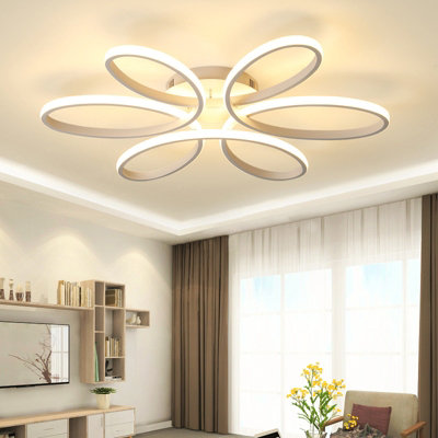 White Modern Curved Linear Acrylic Flush Mount Integrated LED Ceiling Light Fixture Dimmable 74cm