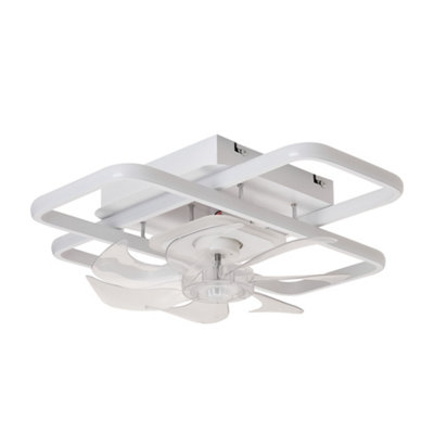 White Modern Dimmable Rectangular LED Ceiling Fan Light with 7 Blades ...