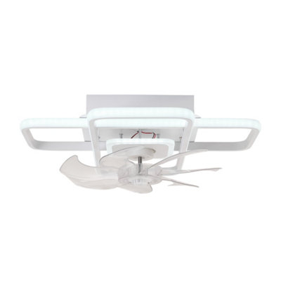 White Modern Dimmable Rectangular LED Ceiling Fan Light with 7 Blades ...