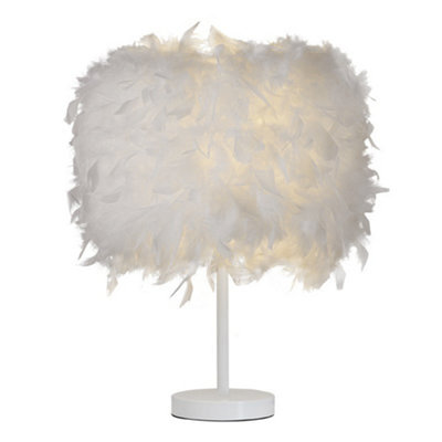 White Modern Feather Shade Bedside Table Lamp with Metal Base 25 x 35CM