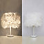 White Modern Feather Shade Bedside Table Lamp with Metal Base 25 x 35CM