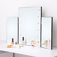 White Modern Freestanding LED Lighted Stitching Glass Makeup Mirror