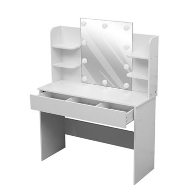 White Modern Hollywood Vanity Desk Dressing Table with LED Lighte Mirror