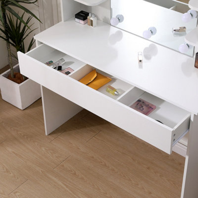 White Modern Hollywood Vanity Desk Dressing Table with LED Lighte Mirror