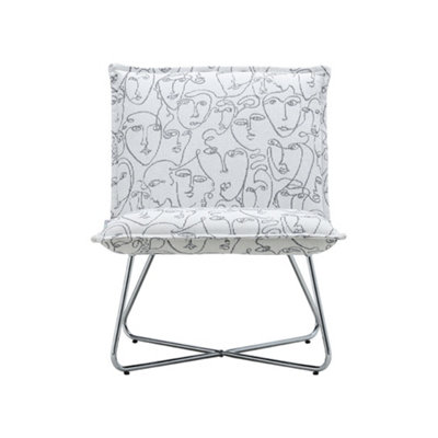 White Modern Linen Accent Chair with Metal Base