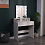 White Modern Makeup Desk Set with LED Light Mirror and 2 Drawers