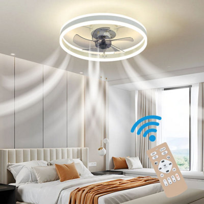 White Modern Round Crystal Ceiling Fan with Light with Remote Control ...