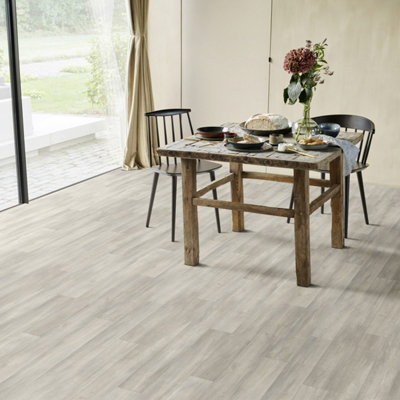 White Modern Wood Effect Anti-Slip Vinyl Flooring For Kitchen, Bathroom ...