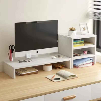 White Monitor Riser Stand Ergonomic Laptop Desk Organizer with Keyboard ...