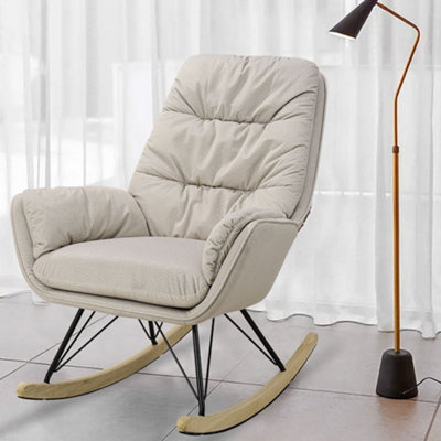 White fabric rocking deals chair