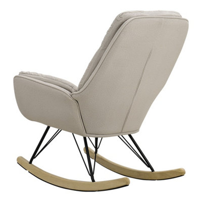 White Morale Fabric Rocking Chair Recliner Armchair with Oak Runner