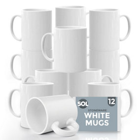 White Mugs Set of 12 100% Lead and Cadmium Free Stoneware Mug Set 11oz