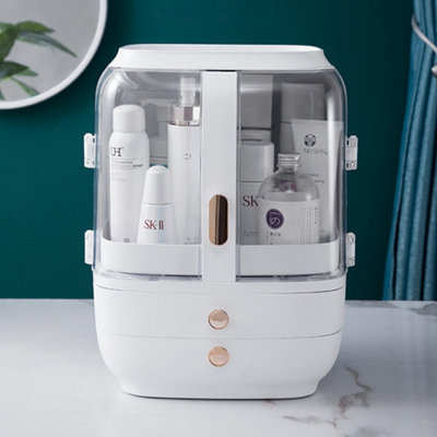 White Multi Function Desktop Dustproof Makeup Organizer Cosmetic Storage Box with Drawers Price Comparisons | Compare The Build