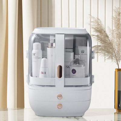 White Multi Function Desktop Dustproof Makeup Organizer Cosmetic Storage Box with Drawers