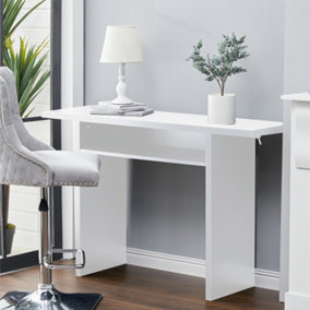 White Narrow Rectangular Console Table Desk with Storage Shelf
